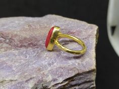 ARTSMYRNA METAL: 925k Silver GEM: Coral Diameter Stone Size: 10x6 mm COATING: 24k gold over (We can made a special type of coating for your personal preference ) MATERIEL : 925K Sterling Silver ( Some of my items vermeil gold over silver for looks rich . But i can finish in silver too ) RING SIZE: 6 (your desired size is made) SPECIAL ORDER IS MADE. If you send us a photo of your desired model (you can send your gem.) We can do it for you. We can make any design you want with natural gem. YOU JU Red Gemstone Stackable Rings For Gifts, Round Enamel Ring With Bezel Setting As Gift, Oval Red Enamel Ring For Gift, Red Oval Enamel Ring For Gift, Red Stackable Rings With Bezel Setting As Gift, Enamel Open Ring With Gemstone For Gift, Oval Gemstone Enamel Ring As Gift, Red Gemstone Enamel Ring Gift, Oval Enamel Gemstone Ring As Gift