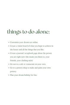 A list of things you can enjoy doing alone when you're bored or just need some alone time. Tips For Living Alone, Things To Do Instead Of Being On Phone, Activities To Do Alone, Living Alone Tips, Healing Journaling, Live Alone, Things To Do Alone, Things To Do When Bored, Creating A Vision Board