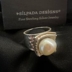 New In Box! Sz 6! Sterling Silver 925 Silpada Ring! Hammered With A Freshwater Pearl! Gorgeous Piece!!! White Pearl Ring Stamped 925 As Gift, Modern Silver Pearl Ring As Gift, Modern Silver Pearl Ring For Gifting, Modern Sterling Silver Pearl Ring For Gift, Modern Sterling Silver Pearl Ring As Gift, Sterling Silver Pearl Ring As Gift, Silver Pearl Ring Stamped 925 As Gift, Silpada Jewelry, 925 Ring