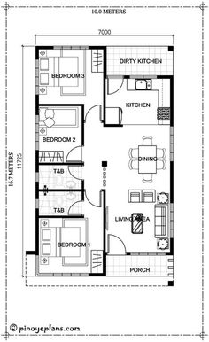 the floor plan for a small house with two bedroom and living room in one area