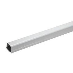 a white wall mounted light fixture with an aluminum rod on the bottom and one end