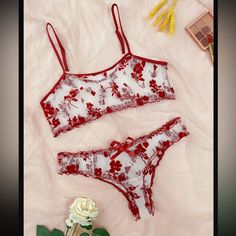 Women's Sexy Flower Print Lingerie Set With Ruffle Bra And Sheer Mesh Panties - Seductive And Comfortable Underwear New Never Worn! Strawberry Bra, Mens Tactical Pants, Summer Lingerie, Gingham Jacket, Mesh Lingerie, Women's Lingerie, Bra And Panty Sets, Bra Lingerie, Lingerie Set