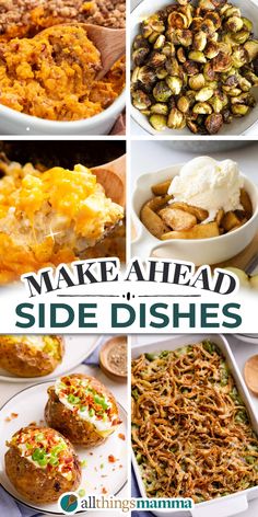 Make Ahead Side Dishes for the holidays collage image. Stove Top Thanksgiving Sides, Big Batch Side Dishes, Side Dishes Make Ahead, Easy Meal Prep Side Dishes, Best Easy Side Dishes, Side Dishes For Gatherings, Sides For Family Gatherings, Side Dish That Travels Well, Favorite Side Dishes For A Crowd