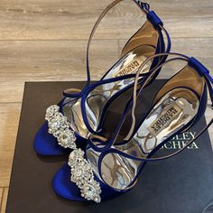 New Never Worn Badgley .Mischka Royal Blue Rhinestone Holiday Shoe With Box And Extra Rhinestones. The Shoe Is Perfect For The Holidays Size 7 1/2. Blue Quince Shoes, Royal Blue High Heels Quinceanera, Blue Party Heels With Rhinestones, Blue Rhinestone Wedding Shoes, Luxury Blue Heels With Rhinestones, Royal Blue High Heel Evening Heels, Quince Shoes, Blue Rhinestone Pointed Toe Heels, Royal Blue Quince