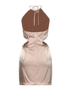 satin, no appliqués, solid color, round collar, sleeveless, no pockets, zipper closure, fully lined , Color: Beige , Size: S Fitted Sleeveless Halter Dress With Cutout Back, Sleeveless Satin Dress With Back Opening For Spring, Sleeveless Bodycon Dress With Back Opening For Night Out, Lined Satin Knee-length Dresses, Knee-length Lined Satin Dress, Chic Solid Color Sleeveless Satin Dress, Fitted Sleeveless Mini Satin Dress, Solid Color Bodycon Sheath Dress, Sleeveless Halter Dress With Cutout Back For Date Night