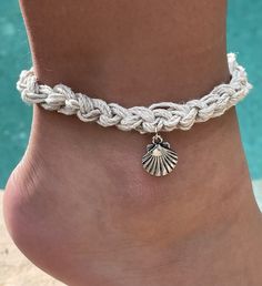 Hemp anklet, simple hemp anklet, macrame anklet, beach anklet, waterproof anklet, LulaLovely, handmade jewelry, summer style White Beach Anklets With Starfish Charm, Summer Strand Anklet With Starfish Charm, Summer Beach Anklets With Starfish Charm, White Starfish Charm Anklet For Beach, White Starfish Anklets For Beach, Starfish Anklets For Summer Vacation, Adjustable Starfish Anklet For Summer, Ocean-inspired Summer Beach Anklets, Summer Vacation Starfish Anklets