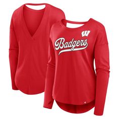 Embrace Wisconsin Badgers spirit with this Fanatics Training Camp Core Long Sleeve V-Neck Fashion T-Shirt. The open-back design adds a touch of style and breathability, making it perfect for both workouts and casual wear. Plus, its super-soft fabric blend will keep you feeling good and looking great all season long. Wisconsin Badgers, Training Camp, Badger, Free Shopping, Wisconsin, Soft Fabrics, Casual Wear, How Are You Feeling, V Neck