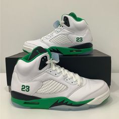 New In Box Air Jordan 5 Retro "Lucky Green" Shoe Sneaker Dd9336-103 Size Woman 11 Men 9.5 Nike Jordan Shoes With Air Cushioning For Sports, Casual Green Jordan Shoes For Light Sports, Nike Jordan Shoes With Air Cushioning For Streetwear, Green Nike Sneakers For Sports Events, Nike High-top Custom Sneakers For Sports Events, Nike Lace-up Sneakers For Sports Events, Nike Jordan Shoes Green For Sports, Nike Jordan Shoes With Air Cushioning, Nike Jordan Casual Running Shoes