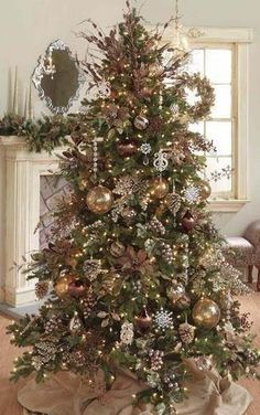 a decorated christmas tree in a living room