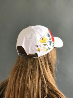 Hand embroidered hat custom embroidered hat floral | Etsy White Summer Hat With Embroidered Logo, Summer Embroidered Logo Baseball Cap, Summer Hat With Curved Visor, Embroidered Logo Baseball Cap For Summer, Adjustable Summer Baseball Cap With Embroidered Logo, Summer Brimmed Cotton Trucker Hat, Summer Baseball Cap With Embroidered Logo And Curved Brim, Summer Cotton Brimmed Trucker Hat, Summer Adjustable Baseball Cap With Embroidered Logo