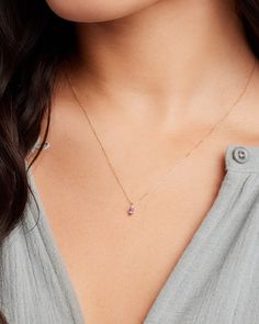 Birthstone Necklace in Amethyst Purple - February k Solid Gold, Women's by gorjana Necklaces Birthstone, Gold Birthstone Necklace, Mini Bracelet, Pave Bracelet, Garnet Red, Minimal Necklace, Solid Gold Chains, Gold Bracelet For Women, Gold Bracelets