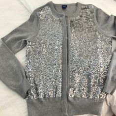 Fun Dress Up Or Down. Snap Closures Spring Fitted Sweater With Sequins, Fitted Spring Sweater With Sequins, Fun Dress, Sweaters & Cardigans, Nice Dresses, Cardigans, Sweaters For Women, Dress Up, Grey