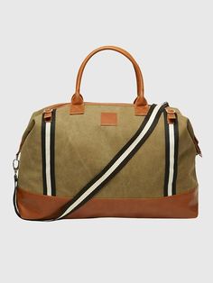 Brouk and Co Original Weekender Bag | Gap Khaki Crossbody Bag For Travel, Khaki Crossbody Travel Bag, Khaki Canvas Bag For On-the-go, Functional Canvas Bags With Zipper Closure, Casual Coated Canvas Satchel For On-the-go, Canvas Duffle Bag With Leather Trim For On-the-go, On-the-go Travel Bag With Leather Trim And Double Handle, Travel Tote Bag With Adjustable Strap, Weekend Trip Tote Luggage With Adjustable Strap