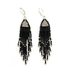 Fringe drop earrings with handmade black and galvanized silver Miyuki beaded fringe.  Lever back secure closure with customization and packaging options available. Miyuki Beads, Beaded Fringe, Fringe Earrings, Jewelry Earrings Dangle, Etsy Earrings, Dangle Drop Earrings, Dangle Earrings, Jewelry Earrings, Accessory Gift