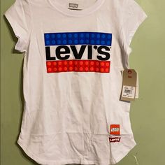 Levi Tops Brand Shirts Affordable Levi's T-shirt With Text Print, Levis Shirt, Brand Shirts, Red T, Boys Jeans, Red Tshirt, Crew Neck Shirt, Branded Shirts, Grey Shorts