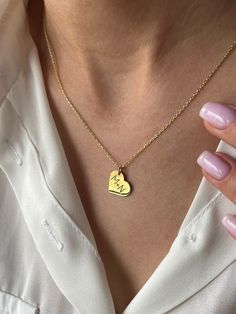 Initials in Heart Necklace 💖 - Keep your loved ones close with this charming piece. Welcome to Toffee Jewelry, where elegance meets craftsmanship At Toffee Jewelry, we prioritize quality and attention to detail in every piece we create. Each item is lovingly handcrafted to perfection, ensuring that every customer receives a truly exceptional accessory. ✨  Highlights  ✨ ⭐ Each piece is meticulously crafted from 925 sterling silver, delicately plated with 18K gold for lasting beauty and quality ? Hypoallergenic Pendant Necklace For Anniversary, Sterling Silver Double Heart Name Necklace For Gifts, Personalized Heart Necklaces For Anniversary, Anniversary Heart Charm Name Necklace, Dainty Personalized Jewelry For Valentine's Day, Personalized Heart Pendant Necklace As A Gift, Minimalist Heart Name Necklace For Valentine's Day, Personalized Dainty Heart Necklace, Dainty Personalized Heart Pendant Necklace