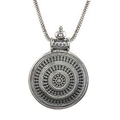 Shivani Choudhary designs this pendant with traditional Indian jewelry motifs including rawa which are tiny silver granules that are used to create patterns. Artisans craft this dramatic round pendant from sterling silver with an ornate bail. The pendant centers a wide sterling box chain. Jewelry Motifs, Traditional Indian Jewellery, Sterling Silver Necklace Pendants, Traditional Indian, Round Pendant, Artisan Craft, Silver Pendant Necklace, Box Chain, Sterling Silver Pendant