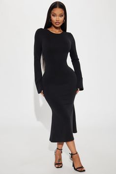 Available In Chocolate And Black. Open Back Midi Dress High neckline Long bell sleeves Tie back Backless Stretch Length = 45" Self: 50% Modal 47% Polyester 3% Spandex Imported | Evening Sky Open Back Midi Dress in Black size Large by Fashion Nova Fitted Black Maxi Dress With Cutout Back, Stretch Midi Dress With Cutout Back, Black Long Sleeve Dress With Cutout Back, Fitted Long Sleeve Bodycon Dress With Cutout Back, Elegant Long Sleeve Bodycon Dress With Cutout Back, Long Sleeve Bodycon Dress With Cutout Back, Stretch Long Sleeve Bodycon Dress With Cutout Back, Black Long Sleeve Bodycon Backless Dress, Black Long Sleeve Stretch Backless Dress