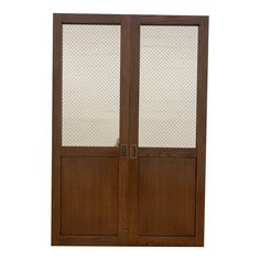 a wooden door with two glass panels