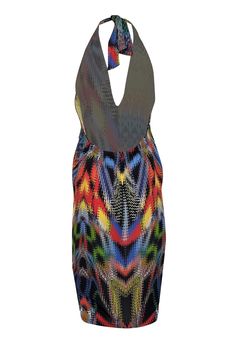 Get ready for a night out with the gals or a fun date night in this Missoni silk halter mini dress. Its lively multicolor pattern and classic v-neckline are perfect for cocktails or a vacation getaway. RSVP now and add this classic mini to your must-have vacation styles! Size M Made in Italy 100% Silk Unlined V-neckline Halter Mini length Slip-on style Elastic back Bust 34" Waist 35" Shoulder to hem 40" Stretch Summer Evening Dress, Summer Evening Dress With Stretch, Summer Halter Neck Midi Dress For Night Out, Stretch Beachwear Dresses For Evening, Fitted Halter Dress For Party, Multicolor V-neck Halter Dress For Party, Summer Halter Neck Midi Dress For Evening, Summer Evening Mini Dress With Halter Neck, Summer Evening Midi Dress With Halter Neck