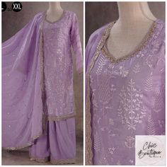 Get ready to make heads turn with our Lavender Purple Embroidered Shararaa Kurti Palazzo Dupatta set! 💜✨ Perfect for any formal occasion, this stunning designer kurthi gararaa party set is a must-have in your wardrobe. ✨ Shop now for only $89.00! 💸 #LavenderPurple #EmbroideredShararaa #KurtaPalazzoDupatta #DesignerKurthi #GararaaPartySet #FormalWear #IndianFashion #PartyReady #DivineDivas #TrendyThreads Elegant Purple Chanderi Palazzo Set, Festive Purple Palazzo Set With Pallu, Diwali Purple Palazzo Set With Traditional Drape, Festive Purple Palazzo Set With Zari Work, Festive Chikankari Embroidery Palazzo Set In Art Silk, Festive Chikankari Embroidery Art Silk Palazzo Set, Purple Palazzo Set With Pallu For Navratri, Purple Chanderi Palazzo Set With Resham Embroidery, Purple Palazzo Set With Pallu For Wedding