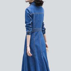 Introducing our 2023 Spring-Summer Collection '90s trend long sleeves buttoned denim dress ââ‚?the perfect mix of everlasting and contemporary!Why You'll Love ItThis edgy denim dress is the perfect way to add a touch of grunge and sophistication to your wardrobe. With its mid wash and distinct distressed pattern. plus its maxi sleeves and buttoned closure. it's designed to hug your silhouette while ensuring comfort. Crafted with premium quality denim. this dress is guaranteed to provide durabili Long Sleeve Denim Blue Dress With Buttons, Fitted Long Sleeve Denim Dress With Pockets, Fitted Long Sleeve Denim Dress With Button Closure, Long-sleeved Denim Dress With Buttons, Trendy Long Sleeve Dresses With Pockets, Trendy Long Sleeve Blue Denim Dress, Trendy Blue Denim Dress For Fall, Dark Wash Long Sleeve Dress With Buttons, Long Sleeve Cotton Denim Dress