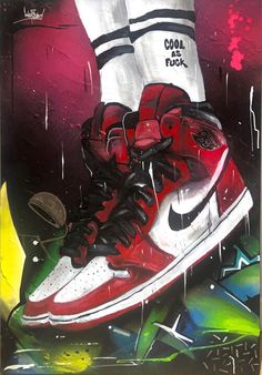 a painting of a pair of red sneakers