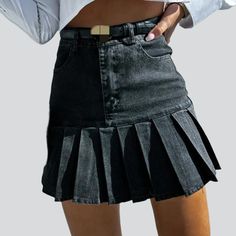 Introducing our 90s-inspired pleated women's denim skirt from the 2023 Summer Collection, a stylish homage to the decade's iconic fashion sense!Why You'll Fall In LoveSpecially designed for the trendy fashionista with a penchant for nostalgia, this denim skirt is a perfect balance of the 20th-century style and modern couture trends. Every detail, from its pleated fit to its mid-waist fit, promises to transform your look into an instant timeless.Unmissable Highlights: 90s-style: Embrace the decad Denim Skirts Online, Pleated Denim Skirt, Womens Denim Skirts, Denim Skirt Women, Iconic Fashion, 90s Nostalgia, 90s Inspired, 90s Style, Street Style Looks