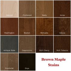 many different types of wood stains in various colors and sizes, with the words cherry stains