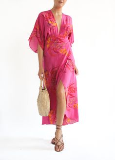 Pink floral maxi dress Half Kimono, Katherine Dress, Orchid Print, Pink Silk Dress, Tropical Prints, Silk Floral Dress, Pink Orchids, Timeless Luxury, Easy Style