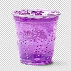 a purple plastic cup with water droplets on it