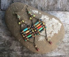 Multicolor Earthy Dangle Earrings, Earthy Multicolor Dangle Earrings, Bohemian Multicolor Wire Wrapped Beaded Earrings, Earthy Handmade Multicolor Earrings, Multicolor Wire Wrapped Bohemian Beaded Earrings, Earrings Boho Chic, Boho Chic Earrings, Native American Earrings, Boho Beauty