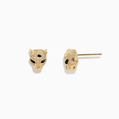 Effy Signature 14K Gold Emerald and Diamond Panther Earrings, 0.35 TCW Panther Earrings, Yellow Stone, Gold Yellow, Panther, Round Diamonds, Gold Metal, Emerald, Stud Earrings, Stone