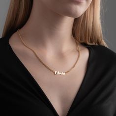 🌟Celebrate special moments with our exquisite Personalized Name Necklace, expertly crafted from 925 sterling silver. Featuring a sleek gourmet chain, this necklace is designed to elegantly showcase a custom nameplate, making it a unique and personal accessory. 🌟Perfect for gifting on Christmas, Mother's Day, or a birthday, this necklace allows you to add a name or word that holds special meaning, creating a bespoke piece that will be treasured forever. Available in stunning silver, warm rose gold, or classic gold plating, this necklace combines style with durability, ensuring it remains a favorite for years to come. 🌟Make a lasting impression with a personalized name necklace that speaks to the heart and complements any outfit with a touch of elegance. ☆ Back to my store for more option Classic Pendant Name Necklace For Anniversary, Personalized Sterling Silver Chain Necklace For Anniversary, Minimalist Sterling Silver Name Necklace For Formal Occasions, Engraved Sterling Silver Chain Necklace For Anniversary, Anniversary Engraved Sterling Silver Chain Necklace, Elegant Personalized Sterling Silver Chain Necklace, Personalized Sterling Silver Chain Necklace, Elegant Name Pendant Chain Necklace, Personalized Name Necklace For Valentine's Day Formal Occasion