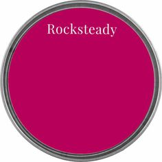 the words rocksteady are in white letters on a bright pink circle with silver rims