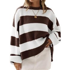 One Hundred Percent Acrylic Imported Pull On Closure Machine Wash S=Us 4-6, M=Us 8-10, L=Us 12-14, Xl=Us 16-18. Fashion And Comfortable. This Striped Sweater Is So Awsful! With Its Flare Long Sleeve, Oversized Fit, Fun Contrast Design, And Soft And Comfortable Material That It Is Sure To Become A Closet Favorite In No Time! Cold Weather Clothing Doesn't Have To Be Basic. This Color Block Sweater Features Warm, Coordinating Colors On A Loose-Fitting Sweater. Pair With Jeans And Boots For The Ulti Oversized Striped Sweater, Chunky Knit Jumper, Fall Transition Outfits, Tight Sweater, Flare Long Sleeve, Transition Outfits, Cold Weather Outfits, Casual Chic Style, Chunky Knits Sweater