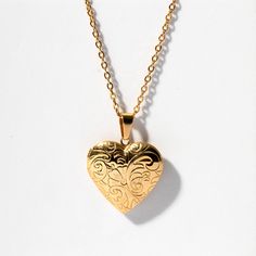 This incredible piece is a functioning locket for the keepsake of your loved one's image or locket of hair. Solid gold versions of this style sell for upwards of thousands of dollars. Ours looks, feels and wears exactly the same for a fraction of the cost. The ultimate gift anyone will adore and cherish for life. The Pendant is durable and functions as an open and close locket. So that you may store a photo or lock of hair inside. It is cleverly crafted to be lightweight, so that every day wear Gold Jewelry Necklace, The Ultimate Gift, Heart Locket, Pendant Bracelet, Gift Card Shop, Heart Bracelet, Titanic, Shop Earrings, Sales Gifts