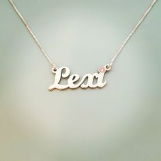 Order any word or name, for your new sterling silver 925 Lexi style name necklace!Choose any swarovski birthstone for the dot of the i, or the first capital letter .*Nameplate and chain are all solid sterling silver 925.*First capital is 1.0 cm tall (0.4 inches).*Nameplate thickness is 1.2 mm.*Choose any birthstone you would like to have placed on you name!*Choose your chain length from the menu above.*Be sure to tell me the name that you would like in the NOTE TO SELLER section of your etsy che Dainty Sterling Silver Name Necklace With Birthstone, Silver Nameplate Necklaces With Birthstone, Silver Birthstone Nameplate Necklace, Classic Name Necklace For Birthday Gift, Sterling Silver Name Birthstone Necklace For Birthday, Custom Name Silver Birthstone Nameplate Necklace, Silver Nameplate Jewelry With Names, Sterling Silver Nameplate Jewelry With Initials, Elegant Sterling Silver Birthstone Name Necklace