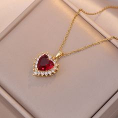 Material: Titanium Steel Fashion Element: Love Heart/Heart Shape Style: Affordable luxury style Gem Design, Stainless Steel Accessories, Red Love, Luxury Necklace, Wedding Party Jewelry, Heart Shaped Earrings, Ruby Earrings, Luxury Style, Live Broadcast