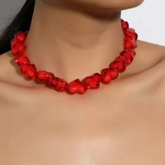 Make A Bold And Passionate Statement With Our Red Oversized Heart Beaded Necklace! This Stunning Piece Is A Celebration Of Love And Confidence, Designed To Steal The Spotlight Wherever You Go. The Vibrant Oversized Heart Beads Are A Symbol Of Your Fearless And Fiery Spirit. Whether You're Dressing Up For A Romantic Date Night Or Adding A Pop Of Color To Your Everyday Ensemble, This Necklace Is The Ultimate Choice. Wear Your Heart On Your Chest And Let Your Style Shine With This Eye-Catching Acce Party Beaded Necklaces With Heart Beads, Trendy Red Heart Pendant Necklace, Party Beaded Necklace With Heart Pendant, Trendy Red Heart Necklace For Valentine's Day, Party Heart Pendant Beaded Necklace, Heart Beaded Necklaces For Parties, Beaded Heart Necklace For Parties, Heart-shaped Beaded Necklace For Parties, Party Heart-shaped Beaded Necklaces With Heart Beads