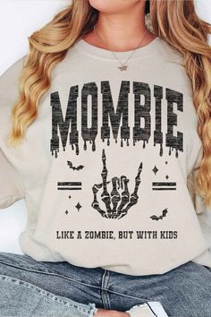 MOMBIE HALLOWEEN OVERSIZED GRAPHIC SWEATSHIRTPREMIUM COTTONOVERSIZED FIT Oversized Punk Halloween Sweatshirt, Oversized Punk Sweatshirt For Halloween, Cotton Punk Halloween Sweatshirt, Punk Cotton Halloween Sweatshirt, Punk Cotton Sweatshirt For Halloween, Pink Band Merch Top For Fall, Oversized Fall Sweatshirt With Character Print, Horror Long Sleeve T-shirt For Fall, Punk Letter Print Sweatshirt For Fall