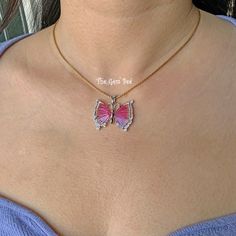 DESCRIPTION: Beautiful and delicate watermelon tourmaline diamond butterfly 18k white gold pendant! We sources the highest quality and color green rubellite pink watermelon tourmaline from Brazil to design this stunning piece! One of the wings of the butterfly was damaged during mounting, as much as we are heartbroken about it, this is really the most beautiful butterfly we have in terms of color and pattern. We are letting this go at our loss, hope it finds a good home with someone who doesn't Elegant Pink Butterfly Necklace, Sterling Silver Jewelry With Pink Butterfly Charm, Pink Sterling Silver Jewelry With Butterfly Charm, Pink Sterling Silver Butterfly Jewelry, Pink Pendant Necklace With Butterfly Charm, Pink Butterfly Charm Pendant Necklace, Pink Butterfly Charm Necklace, Pink Butterfly Charm Pendant Jewelry, Most Beautiful Butterfly