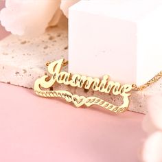 Material: Copper, 925 Sterling Silver. Color: Gold. Process: Gold plated.  Chain Length: 14",16",18",20",22".  Recipient: Women, Mom, Wife, Girl Friend, Children.  Product Type: Personalized Jewelry.  Gift Type: Necklace.  Occasions: Valentine's Day, Mother's Day, Christmas, Birthday, etc.  Necklace Type: Necklace.  Brand: Silviax Jewelry. Valentine's Day Engraved Name Necklace As Personalized Gift, Valentine's Day Engraved Name Necklace For Personalized Gift, Engraved Name Necklace For Anniversary On Valentine's Day, Anniversary Engraved Name Necklace For Valentine's Day, Valentine's Anniversary Engraved Name Necklace, Custom Name Necklace For Anniversary On Valentine's Day, Custom Name Necklace For Valentine's Day Anniversary, Custom Name Necklace For Anniversary And Valentine's Day, Nameplate Name Necklace For Valentine's Day Anniversary