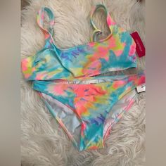 Tie Die Exhilaration From Target Xl Top L Bottom Nwt Bundle With Another $2/35 Bikini Set!! Colorful Stretch Swimwear For Summer, Trendy Multicolor Swimwear For Vacation, Trendy Multicolor Sleeveless Swimwear, Trendy Multicolor Summer Swimwear, Vibrant Colorful Spring Swimwear, Fun Multicolor Swimwear For Spring, Playful Yellow Swimwear For Spring, Trendy Colorful Swimwear For Summer, Fun Sleeveless Swimwear For Spring