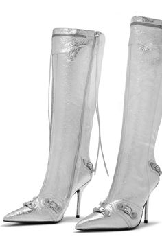 Knee High Silver Boots, Knee Boots Silver, Metallic Knee High Boots, Silver Knee High Boots, Thigh High Silver Boots, Elegant Silver Knee-high Boots, Pointy Boots, Miss Lola, Metallic Boots