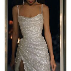 Prom Dress Silver Sparkle, White Sparkling Dress, Short White Sparkly Dress, Glitz And Glam Prom Dress, Glitz And Glam Party Outfit Classy, Glitz And Glam Gown, Glittery Dress Short, Silver Dress Aesthetic, Silver Hoco Dresses