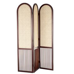 White privacy screen serves as an ideal addition for creating a cozy, private corner in your spacious living room or bedroom. A wood room divider screen makes a great gift for any occasion. Suitable for indoor use only. This item ships fully assembled in one piece. Item features 3-panel screens. This is a single white-colored folding panel partition. Rustic style. Bay Isle Home™ Color: Brown | Bay Isle Home™ Wood Arched 3 Panel Partition Dark Divider Screen w / Slatted Wood Base & Tan Rattan Pan Room Separator Curtain, Room Divider Vintage, Panel Partition, Partition Divider, Dc Living, Mid Century Room Divider, Record Room, Wood Room Divider, Partition Screen