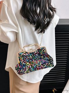 BirdinBag - Sequin-Adorned Medium Square Bag with Chain Strap Party Crossbody Shoulder Bag With Chain, Top Handle Chain Shoulder Bag For Party, Trendy Party Satchel With Chain Strap, Party Shoulder Bag With Chain And Top Handle, Multicolor Crossbody Shoulder Bag For Party, Party Clutch Satchel With Chain Strap, Trendy Multicolor Shoulder Bag For Evening, Trendy Party Bags With Chain Detail, Party Top Handle Bag With Chain Strap