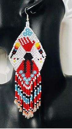 Tribal Earrings Native Large Boho American Seed Beads Handmade Earring | eBay Ojibwe Beadwork, Garden Earrings, Beaded Hat Bands, Earrings Patterns, Beaded Hat, Beaded Earring, Native American Crafts, Diy Jewelry Unique, Beading Patterns Free