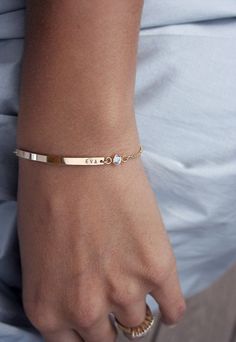 Personalized bracelet in rose gold Engraved Bar Bracelet, Bar Bracelet Personalized, Diamond Bar Bracelet, Nameplate Bracelet, Gold Minimalist Jewelry, Gold Bar Bracelet, Jewerly Bracelets, Moms Bracelet, Gold Armband